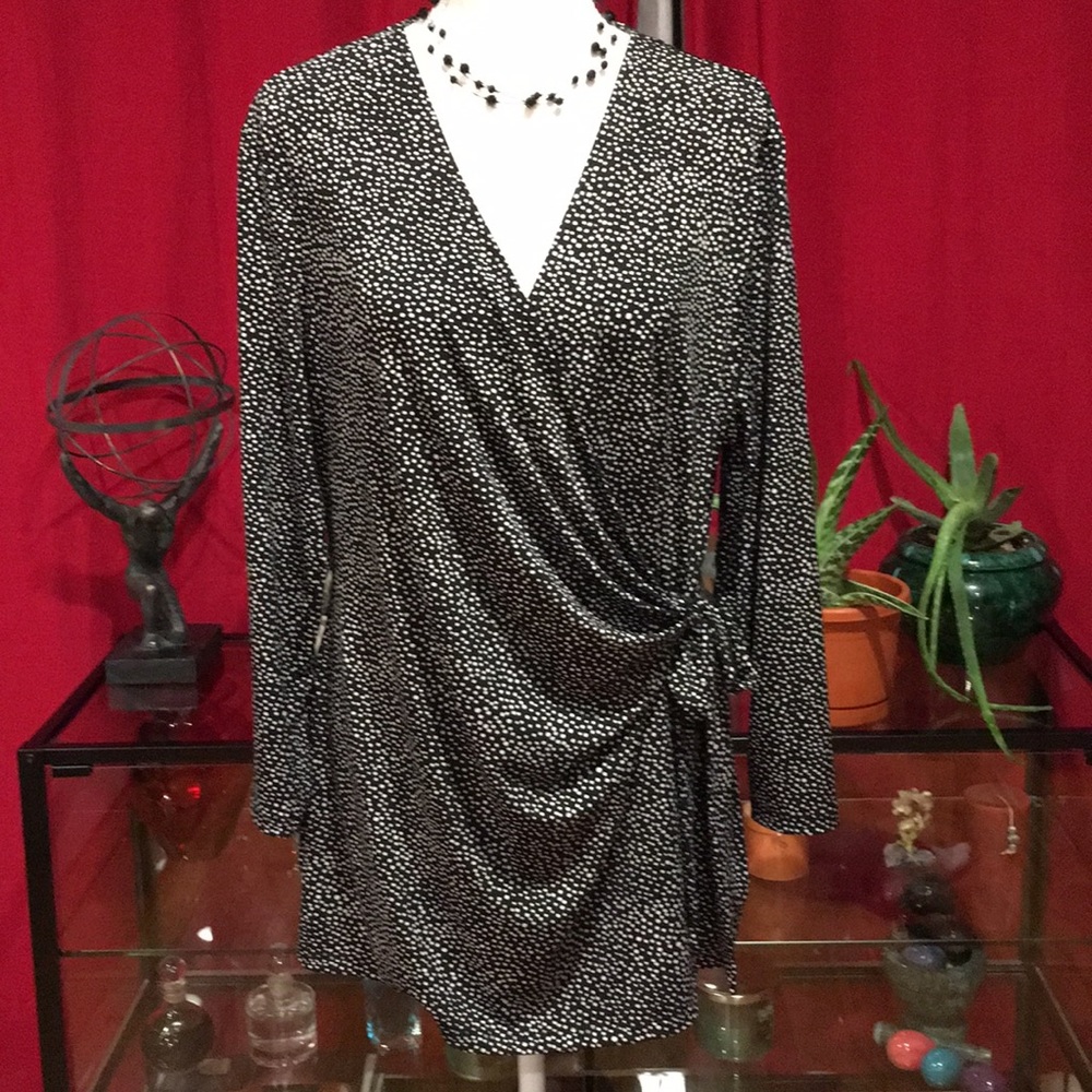 Anne Klein Faux-Wrap Print Tunic, Size XL